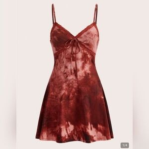 ROMWE Tie-Dye Spaghetti Strap Low V-neck Mini Dress
